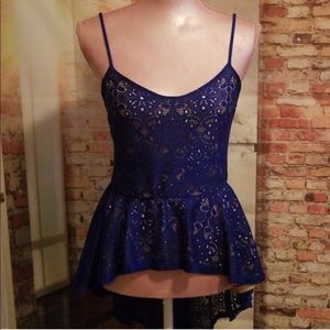 BOGO 50% off! Royal blue lace High Low peplum top